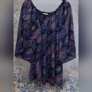 Allison Taylor Vtg Y2k Sheer Peacock 🦚 Dress Sz M